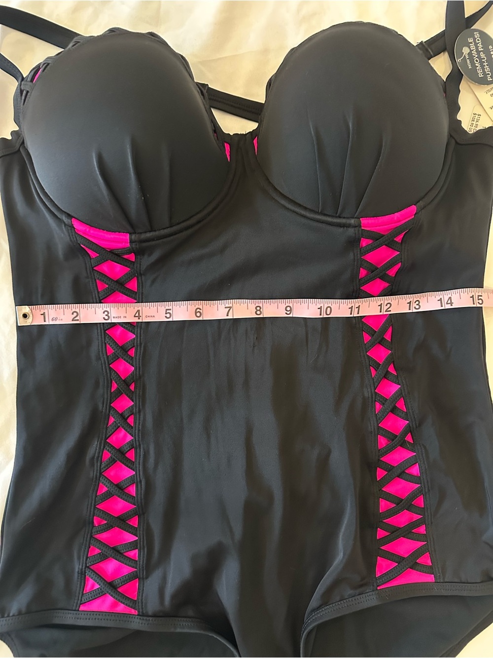 NWT Torrid Black One-Piece Swimsuit with Hot Pink Accents - Picture 14 of 16
